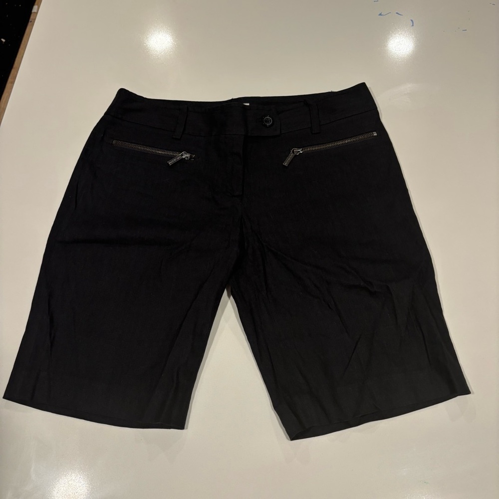 Women Michael Kors Black Linen Blend Bermuda Shorts sz 6